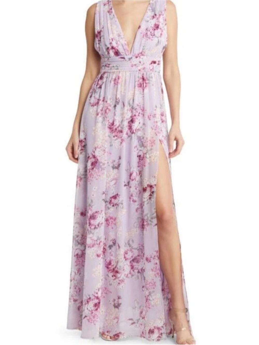 Lulu's Lavender Blush Floral Maxi Dress with Pink Rose Print